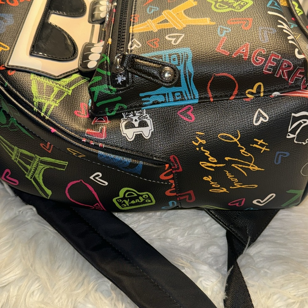 Karl Lagerfeld Paris Maybelle Collection Graffiti In Paris Backpack Black NWT - Picture 7 of 13